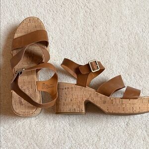 Brown leather cork platform sandals